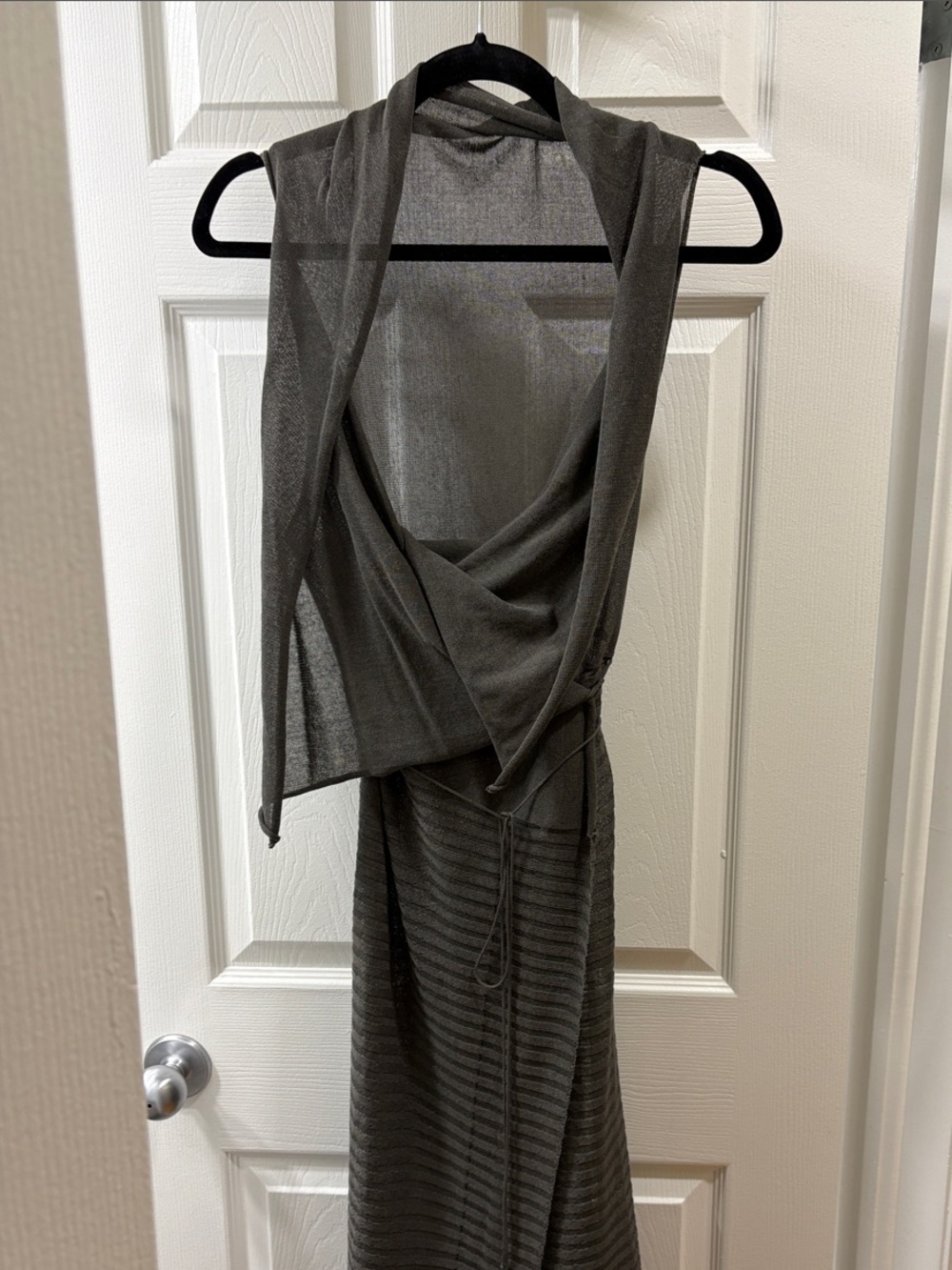 Sarah Pacini Charcoal Gray Draped Knit Maxi layer